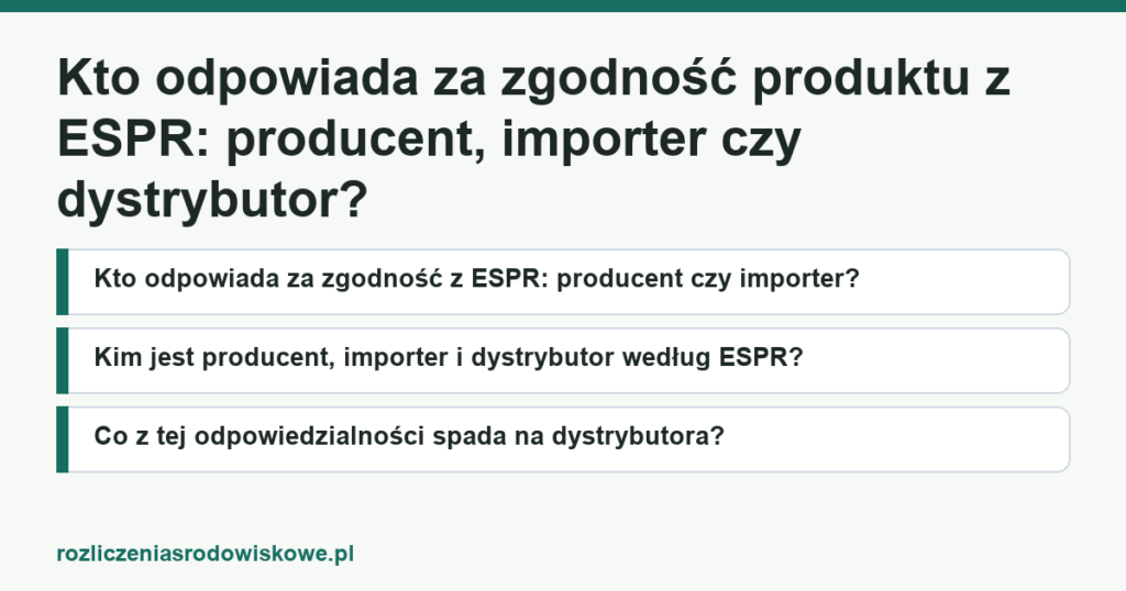 Kto odpowiada za zgodność produktu z ESPR: producent, importer czy dystrybutor?
